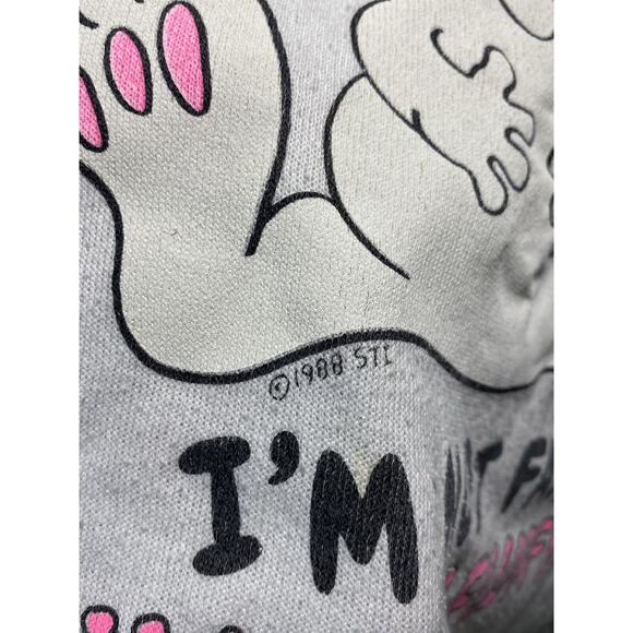 Vtg Center Star Fleece Bunny I am Not Fat Graphic Sweatshirt XLT 1988 3/4 Sleeve - Picture 3 of 10